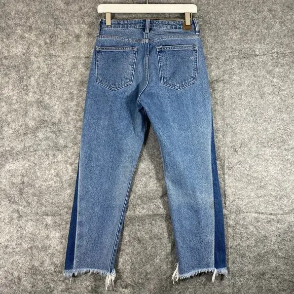 Hidden Jeans 26 Two Tone Blue Denim Distressed High Rise Tracey Straight Leg - Picture 2 of 14